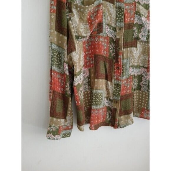 BKE Western Bandana Patchwork Shirt  Women's L Boho Button Up Long Sleeve Top - Picture 2 of 7
